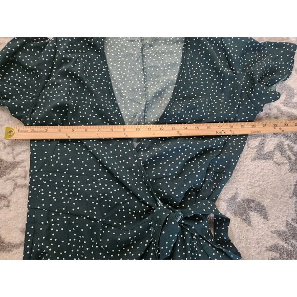 Naggoo Wrap Midi Dress Green Dots V Neck Short Sleeve Ruffle Women’s Large LG - Picture 6 of 10